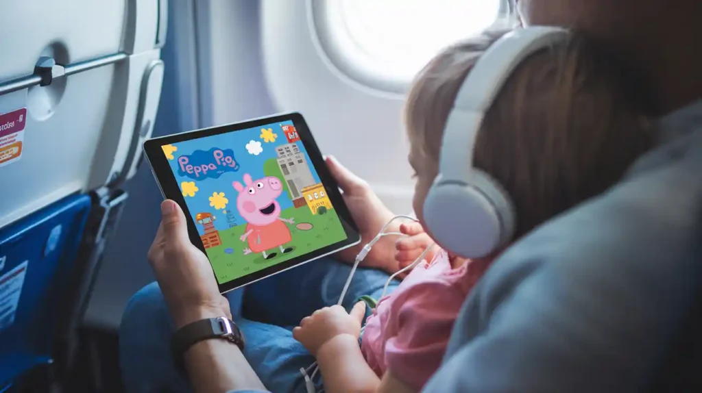 A relatable travel scene showcasing a parent and young child on a journey.