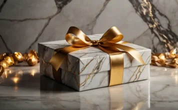 Luxury Holiday Gifts Under $500 – Elegant & Affordable A beautifully wrapped gift box with a golden ribbon featuring Luxury Holiday Gifts Under $500