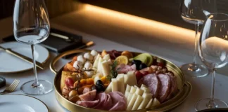 A close-up of a beautifully arranged premium serving tray