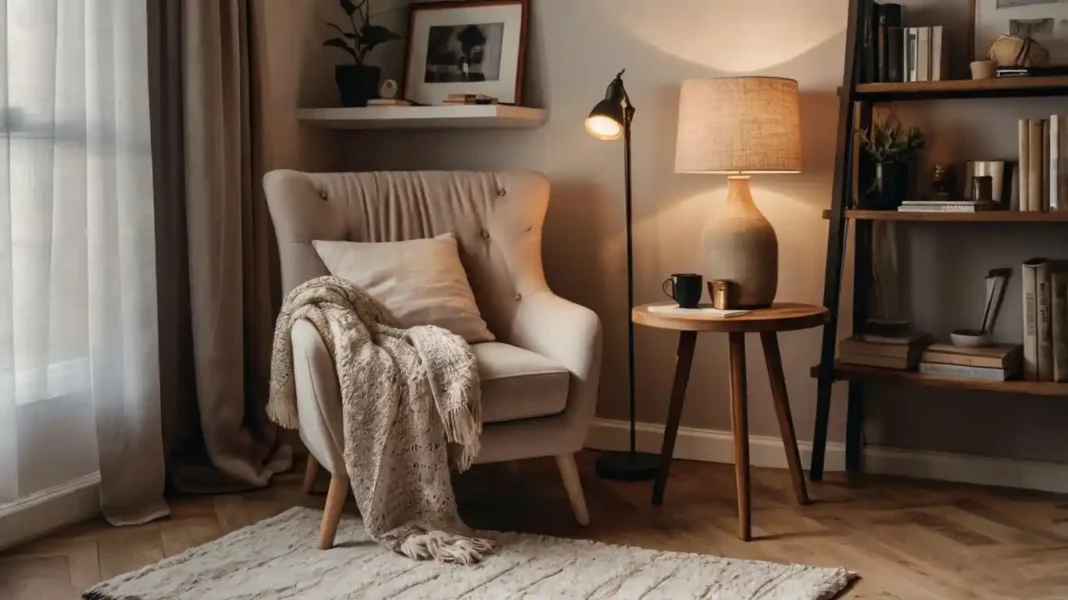 A cozy bedroom corner with a stylish reading chair for Bedroom