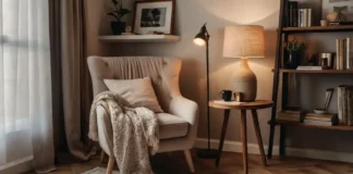 A cozy bedroom corner with a stylish reading chair for Bedroom