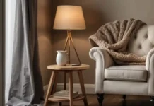 A cozy reading nook featuring Floor Lamp for Reading Chair