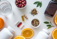 A flat-lay of natural remedies for UTI relief