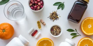 A flat-lay of natural remedies for UTI relief