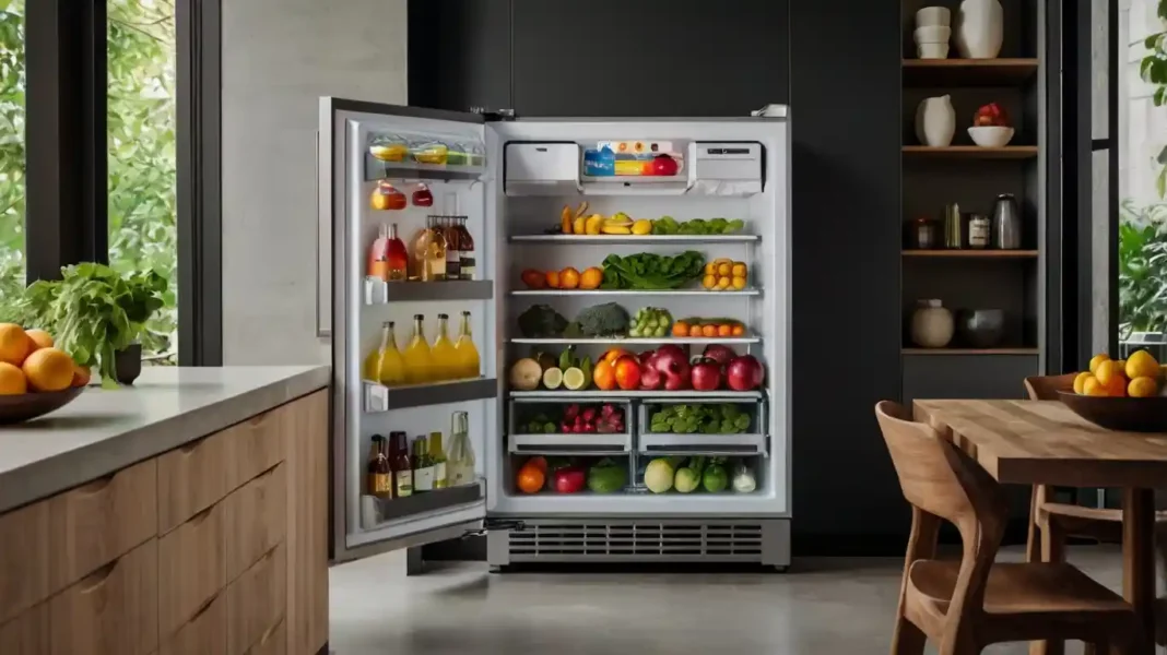 A modern and stylish compact Upstreman refrigerator in a sleek kitchen