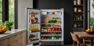 A modern and stylish compact Upstreman refrigerator in a sleek kitchen