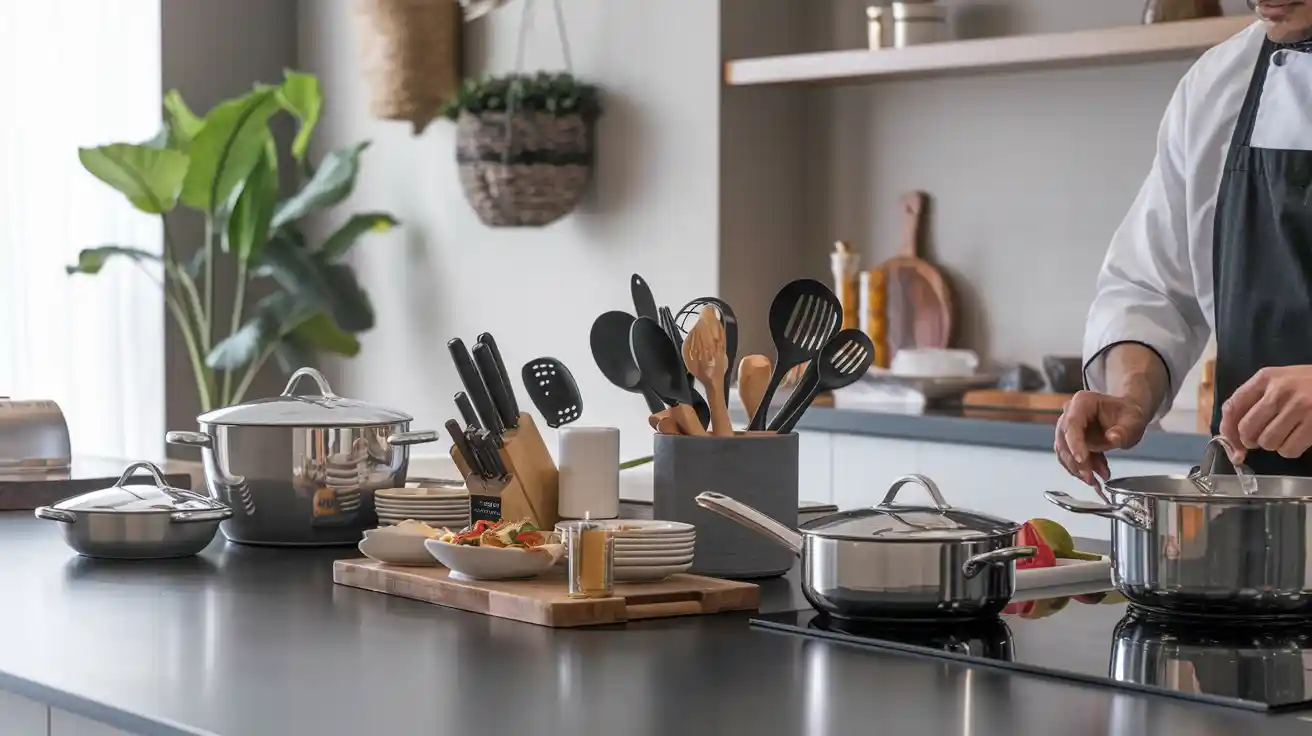 A modern kitchen with Premium Kitchen Tools for Home Chefs