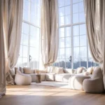 A photo of a bright, airy living room with Pure Luxury Linen Drapes