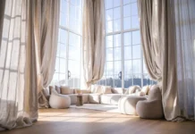 A photo of a bright, airy living room with Pure Luxury Linen Drapes