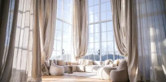Pure Luxury Linen Drapes: Style Meets Timeless Elegance A photo of a bright, airy living room with Pure Luxury Linen Drapes