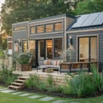 3 Bedroom Tiny Home: Affordable, Eco-Friendly Living A photo of a modern, 3-bedroom tiny homes surrounded by lush greenery