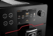 A sleek Gaggia automatic espresso machine in a modern kitchen