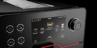A sleek Gaggia automatic espresso machine in a modern kitchen