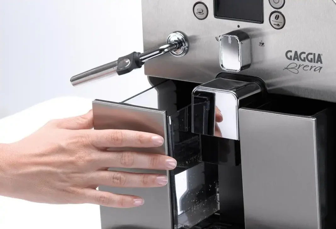 A sleek and compact Gaggia Brera espresso machine on a modern kitchen counter