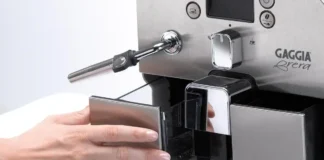 A sleek and compact Gaggia Brera espresso machine on a modern kitchen counter