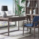 A sleek, modern minimalist office with a floating desk