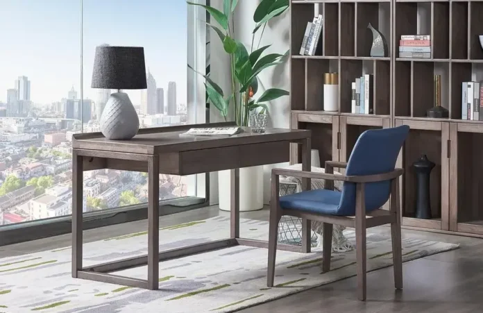 A sleek, modern minimalist office with a floating desk