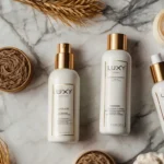 Luxy Hair Products: The Ultimate Guide for Beautiful Hair A stylish flat lay of Luxy hair products on a marble surface