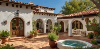 Spanish Mediterranean Homes: Design and Decor Guide A vibrant Spanish Mediterranean Homes-style featuring a white stucco exterior