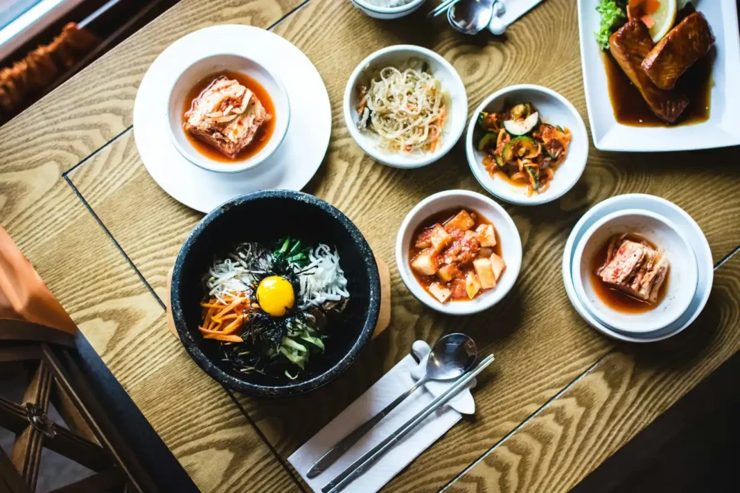 A vibrant and authentic Korean meals spread featuring dishes
