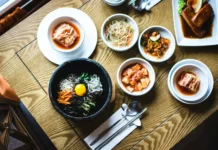 A vibrant and authentic Korean meals spread featuring dishes