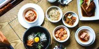 A vibrant and authentic Korean meals spread featuring dishes