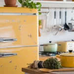 Modern Retro Fridges: Style Meets Functionality A vibrant kitchen featuring a modern retro fridge with bold colors and vintage design elements