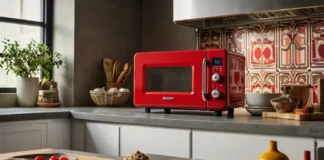 A vibrant kitchen with a sleek Galanz Microwave Ovens
