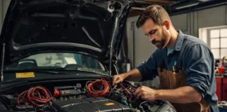 Car Electrical Repair Near Me Guide An illustration of a mechanic working on a Car Electrical Repair Near Me