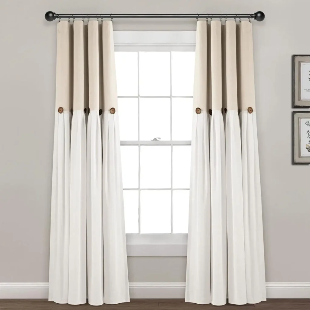 Lush Decor Linen Button 100% Lined Blackout Window Curtain Panel