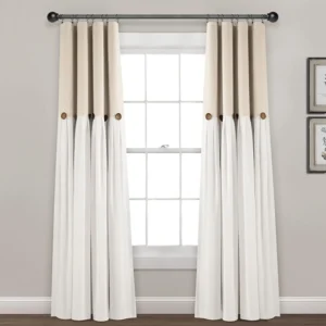Lush Decor Linen Button 100% Lined Blackout Window Curtain Panel