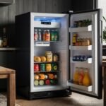 Upstreman Mini Fridge in a cozy apartment setting