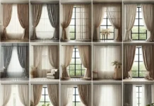 Pure Luxury Linen Curtains: Style & Comfort a collage showcasing different linen curtain styles and colors, creating a cozy minimalist aesthetic.