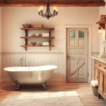 Country Bathroom Decor: Rustic & Cozy Design Ideas A beautifully designed Country Bathroom Decor featuring rustic wooden elements, a clawfoot tub, soft neutral tones, and vintage-style lighting for a warm, cozy feel.