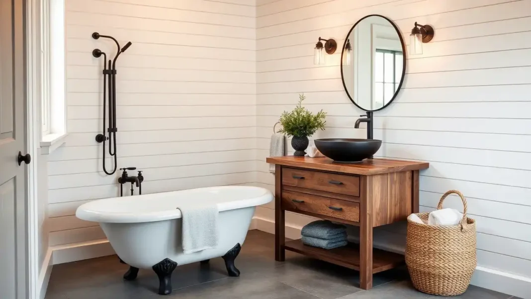 A beautifully styled modern farmhouse bathroom ideas