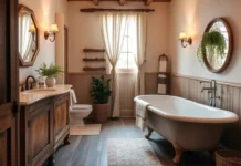 Country Bathroom Decor Ideas for a Cozy Rustic Look A cozy country bathroom Decor Ideas with rustic wooden vanities