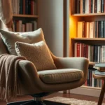 A cozy reading nook featuring a stylish swivel reading chair with soft cushions