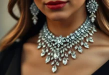 Statement Necklaces: Bold Jewelry to Elevate Your Style A glamorous close-up of a woman wearing a bold statement necklace