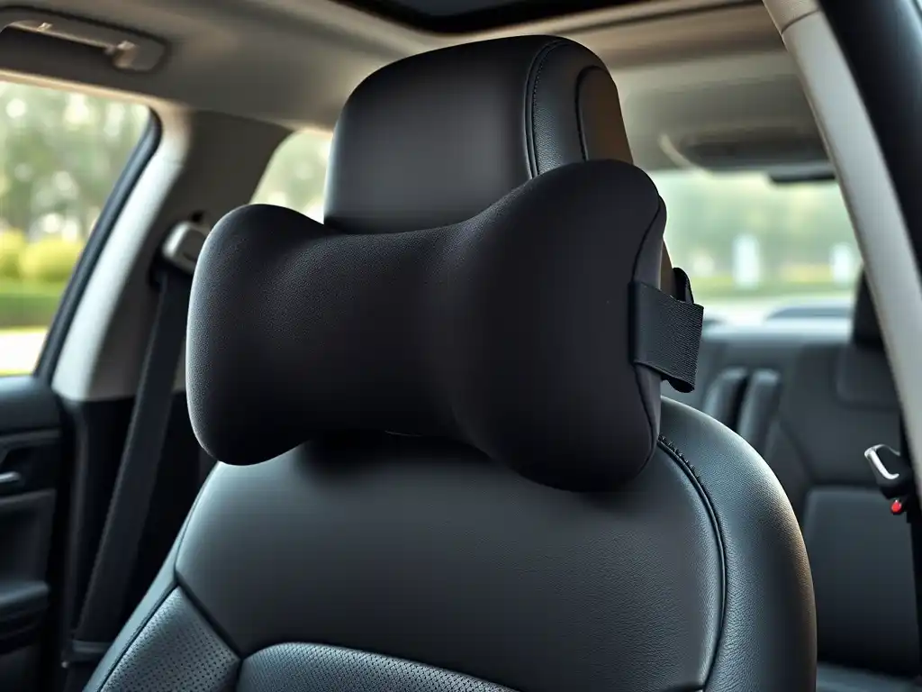 A high-quality image featuring a sleek black Aukee car headrest pillow review