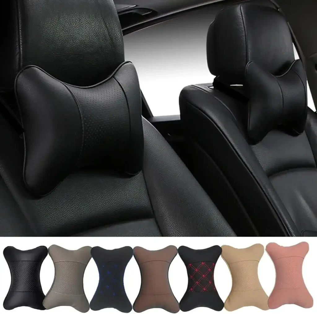A luxurious Both Side leather car pillow headrest for adults