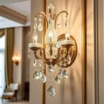 Crystal Wall Sconce: Elegant Lighting for Any Space A luxurious crystal wall sconce mounted on an elegant interior wall
