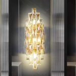 A luxurious interior with elegant crystal wall lights mounted on a modern wall