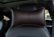 A luxurious leather car pillow headrest for adults