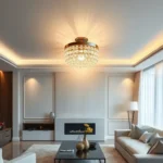 Crystal Porcelain LED Wall Lamp for Elegant Living Room A luxurious living room with a mounted crystal porcelain LED wall lamp