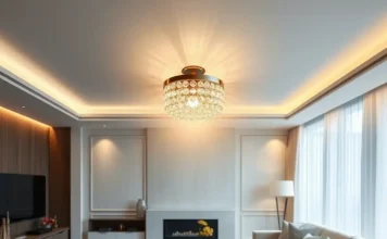 A luxurious living room with a mounted crystal porcelain LED wall lamp