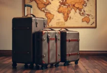 A luxurious vintage luggage set with studded accents