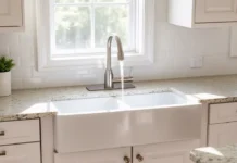 American Standard Farmhouse Sink A modern farmhouse kitchen featuring a sleek American Standard farmhouse sink with a stainless steel faucet