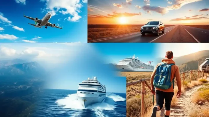 A scenic travel collage featuring the 5 best ways to travel