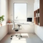 A sleek, Minimalist Small Office Design with a neutral color palette