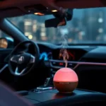 Scent Bombs for Cars: Long-Lasting Freshness Explained A sleek, modern car interior with a soft glow, highlighting a premium scent bomb on the dashboard
